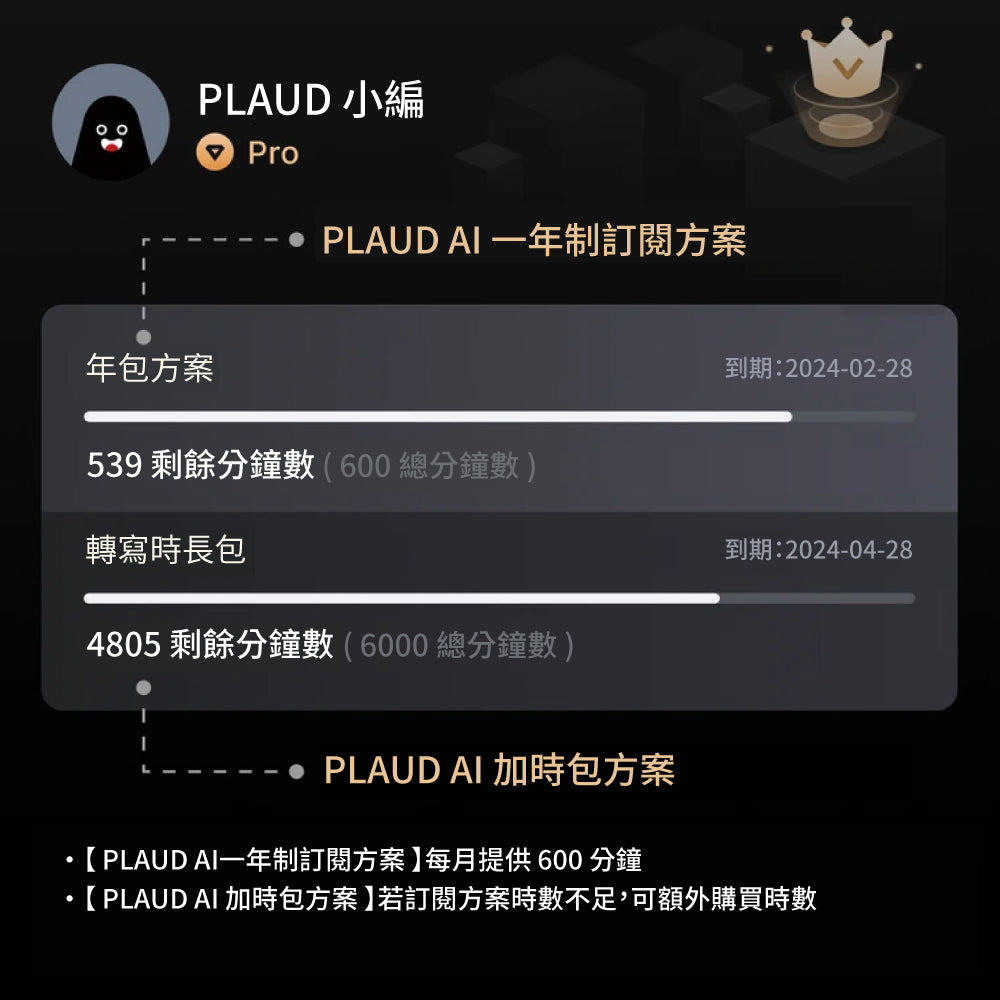 PLAUD AI 轉錄加時包（3000分鐘）